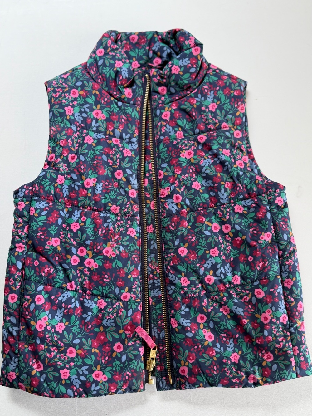 J. Crew Girls Floral Puffer Vest - Pink & Navy